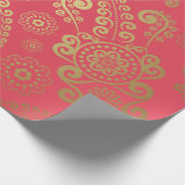Golden Luxury Paisley over tropische roze achtergr Cadeaupapier (Hoek)