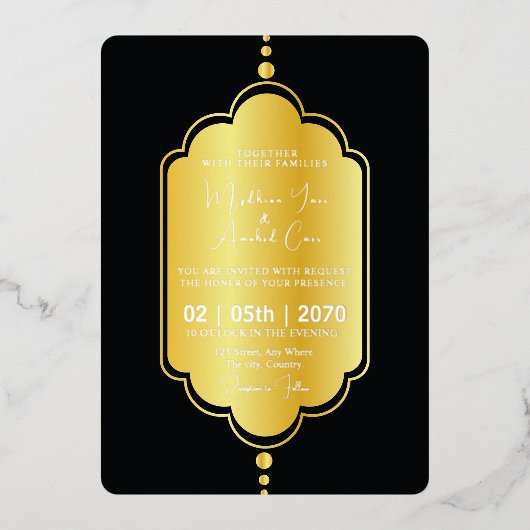 Golden Luxury Wedding Invitation Kaart Gold Foil (Voorkant)