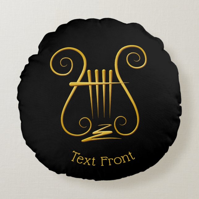 Golden Lyre Rond Kussen (Voorkant)