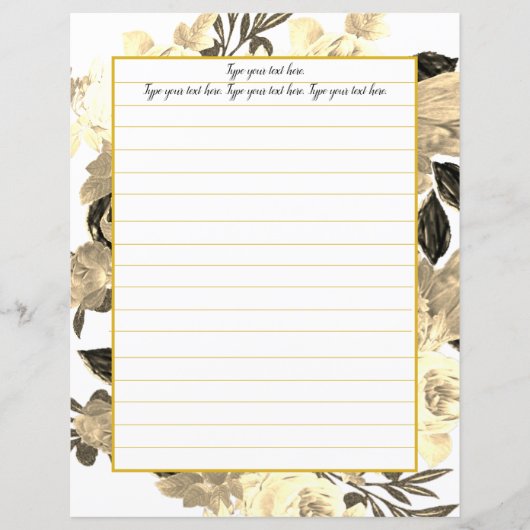 Golden Magnolia Floral Writing Paper (Voorkant)