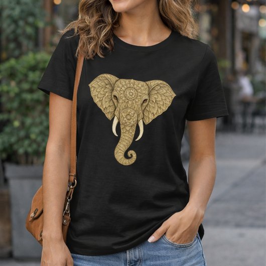 Golden Mandala Elephant - Boho Graphic Art Print T-shirt