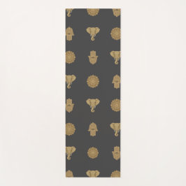 Golden Mandala Elephant Hamsa Hand -Boho Art Print Yogamat