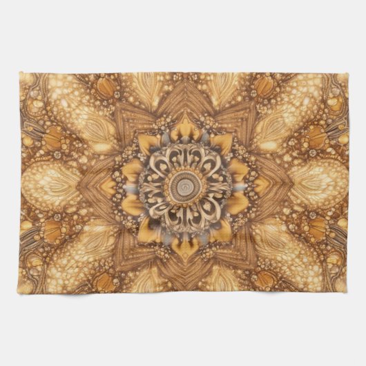 Golden Mandala Kaleidoscope Pattern Kitchen Towel Theedoek (Horizontaal)