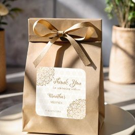 Golden mandala Mehndi gepersonaliseerd Vierkante Sticker