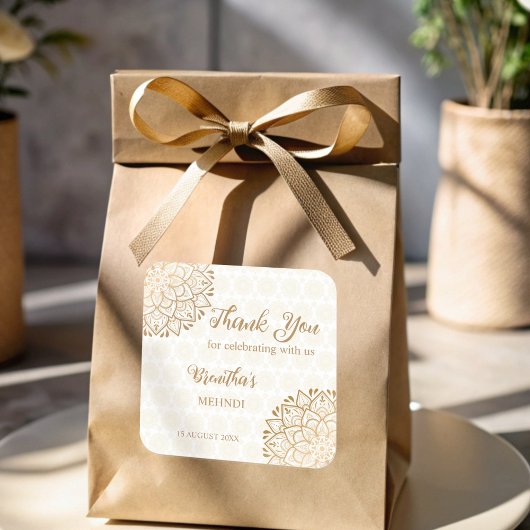 Golden mandala Mehndi gepersonaliseerd Vierkante Sticker