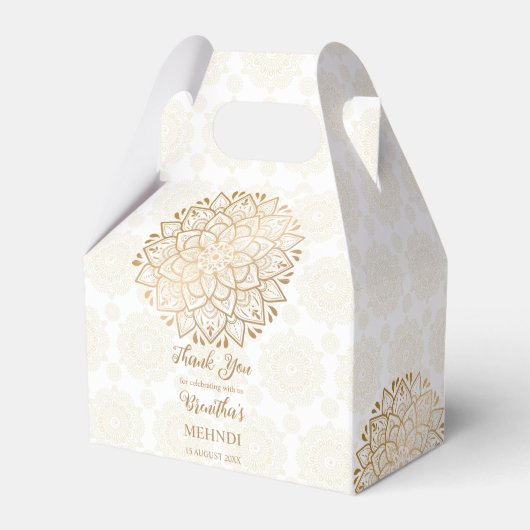 Golden mandala Mehndi gepersonaliseerde naam Bedankdoosjes (Voorkant Zijde)