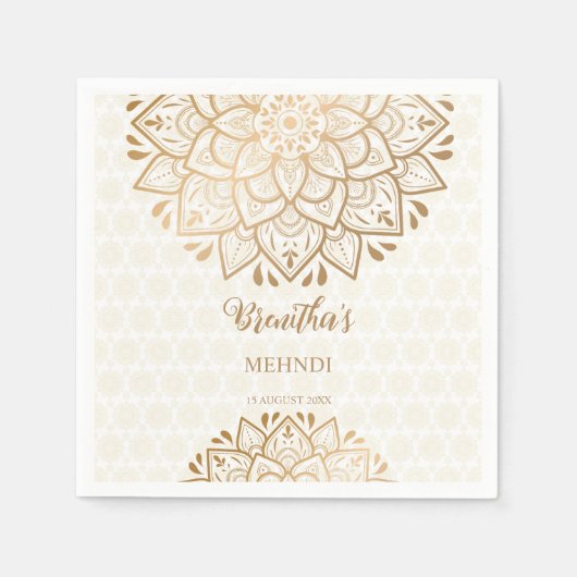 Golden mandala Mehndi gepersonaliseerde naam Servet (Voorkant)