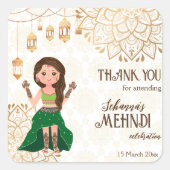 Golden mandala met schattige Indiase bruid geperso Vierkante Sticker (Voorkant)