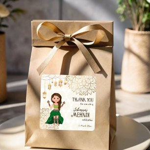 Golden mandala met schattige Indiase bruid geperso Vierkante Sticker