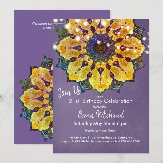 Golden Mandala | Modern Mandala Meditation, Paars Kaart (Voorkant / Achterkant)