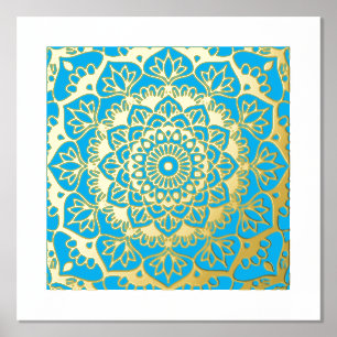 Golden Mandala op blauw Folie Afdrukken