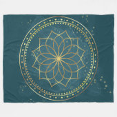 Golden Mandala op Blauwgroen Fleece Deken (Voorkant (Horizontaal))