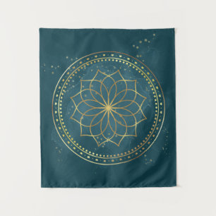 Golden Mandala op Blauwgroen Wandkleed