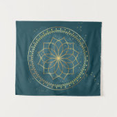 Golden Mandala op Blauwgroen Wandkleed (Voorkant (horizontaal))