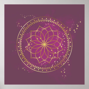 Golden Mandala op Plum Elegante Heilige Geometri Poster