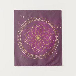 Golden Mandala op Plum Elegante Heilige Geometri Wandkleed