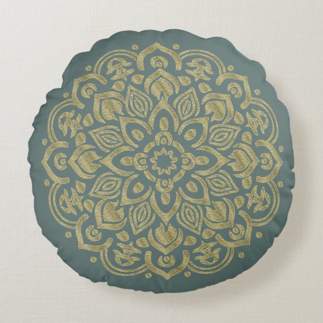 Golden Mandala - Pillow Rond Kussen (Voorkant)