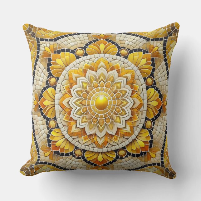 Golden Mandala: Prachtige mozaïekkunst Kussen (Voorkant)