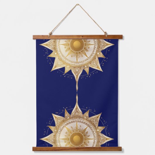 Golden Mandala Sun Meditatie Hangend Wandkleed (Voorkant)