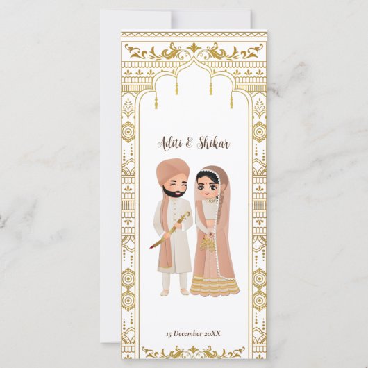 Golden Mandap Border Indian bruiloft menu (Achterkant)