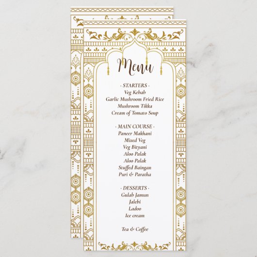Golden Mandap Border Indian bruiloft menu (Voorkant / Achterkant)