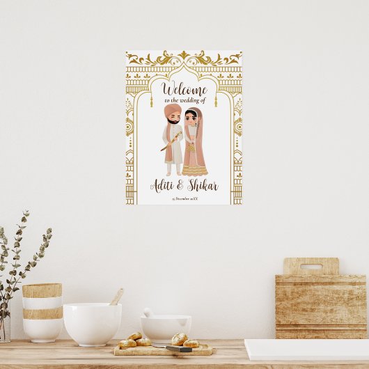 Golden mandap grens Indiaas paar welkom Poster (Keuken)