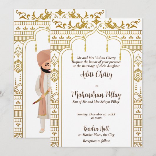 Golden mandap indian patroonontwerp kaart (Voorkant / Achterkant)