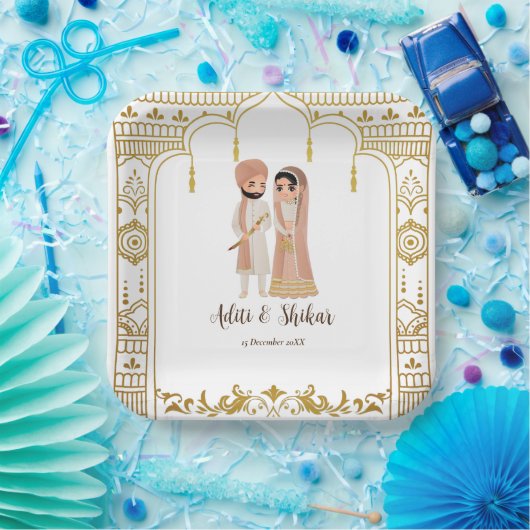 Golden mandap Indiase grens design Square Papieren Bordje (Feest)