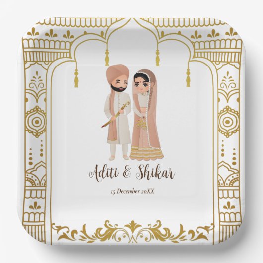 Golden mandap Indiase grens design Square Papieren Bordje (Voorkant)