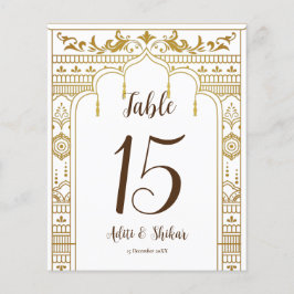 Golden Mandap Table Number met de naam van het paa
