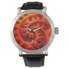 Golden Mandelbrot Set With Fern Accents Horloge