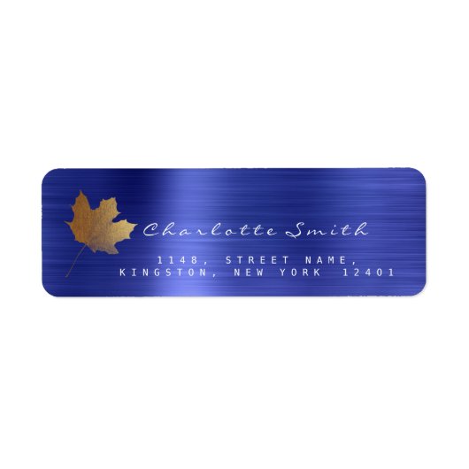 Golden Maple Leaf Cobalt Blue Steel RSVP Labels (Voorkant)