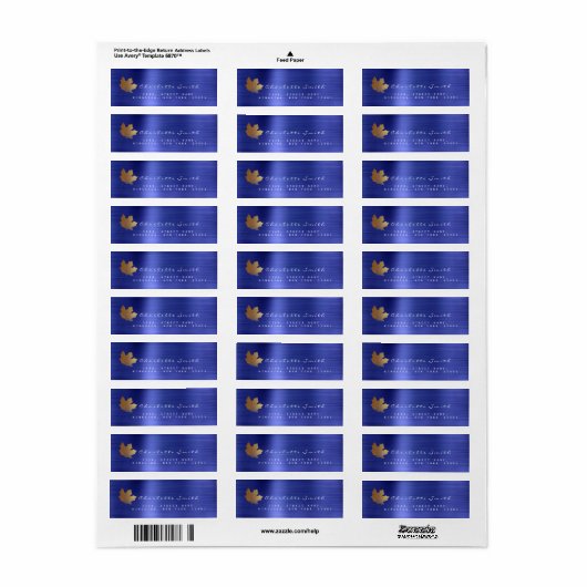 Golden Maple Leaf Cobalt Blue Steel RSVP Labels (Full Sheet)
