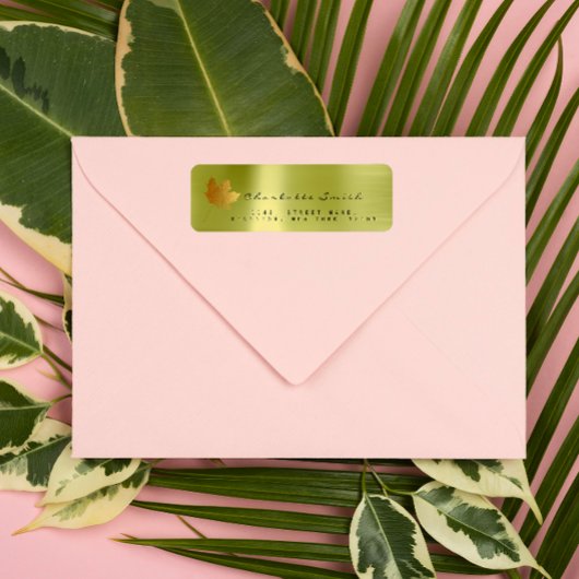 Golden Maple Leaf Linen Return-adreslabels Etiket