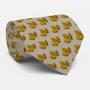 Golden Maple Leaf Necktie Taupe Goud Stropdas