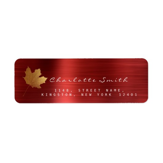 Golden Maple Leaf Ruby Red Steel RSVP Labels (Voorkant)