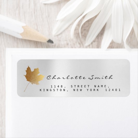 Golden Maple Leaf Silver Grey Steel RSVP Labels (Insitu)