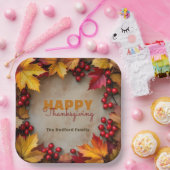 Golden Maple Leaves en Red Berries Thanksgiving Papieren Bordje (Feest)