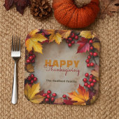 Golden Maple Leaves en Red Berries Thanksgiving Papieren Bordje