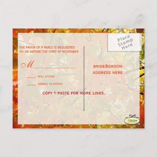 Golden Maple, RSVP briefkaarten, voor 5x7 uitnodig Uitnodiging Briefkaart (Achterkant)