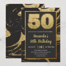 Golden Marble 50th Birthday Invitation Kaart