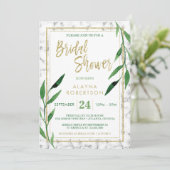 Golden Marble Bridal Shower Invitation, Greenery Kaart (Staand voorkant)