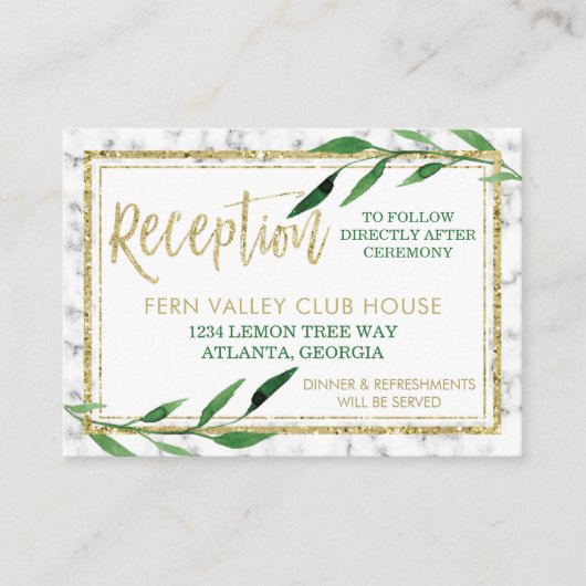 Golden Marble bruiloft receptie Kaart, groen Informatiekaartje (Voorkant)