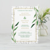 Golden Marble bruiloft uitnodiging, groen Kaart (Staand voorkant)