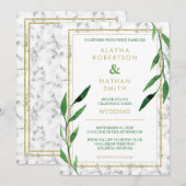 Golden Marble bruiloft uitnodiging, groen Kaart (Voorkant / Achterkant)