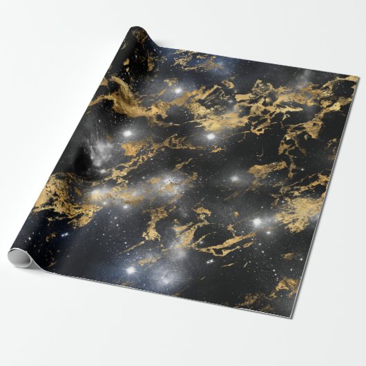 Golden Marble Dark Sterrennacht Space Lover Galaxy Cadeaupapier (Uitgerold)