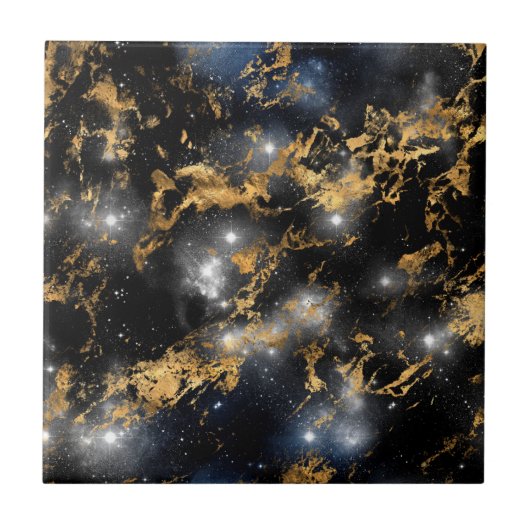 Golden Marble Dark Sterrennacht Space Lover Galaxy Tegeltje (Voorkant)