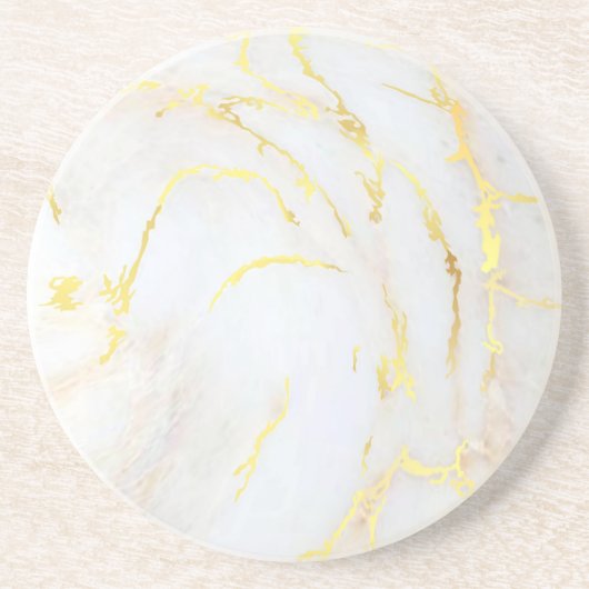 Golden Marble Elegant Trendy Sjabloon Round Zandsteen Onderzetter (Voorkant)