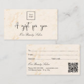 Golden marble logo qr code gift certificaat (Voorkant / Achterkant)