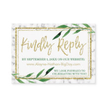 Golden Marble Wedding RSVP Kaart, groen